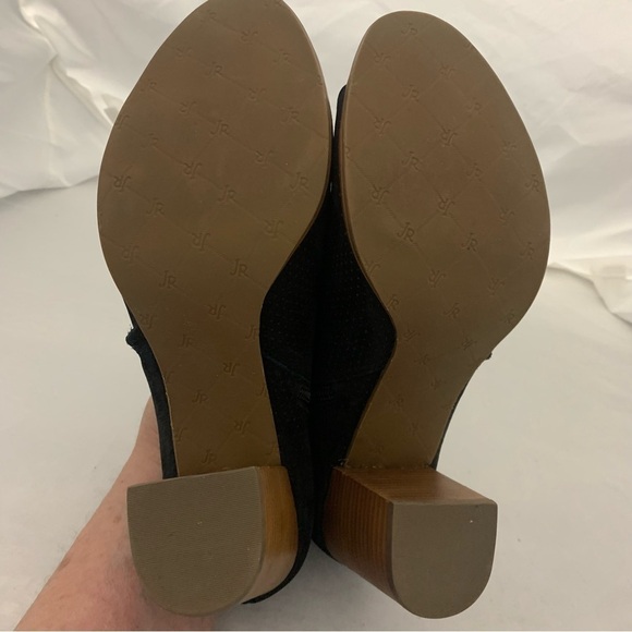 Jack Rogers Black Peep Toe Heeled Suede Side Zip Booties - Picture 4 of 14